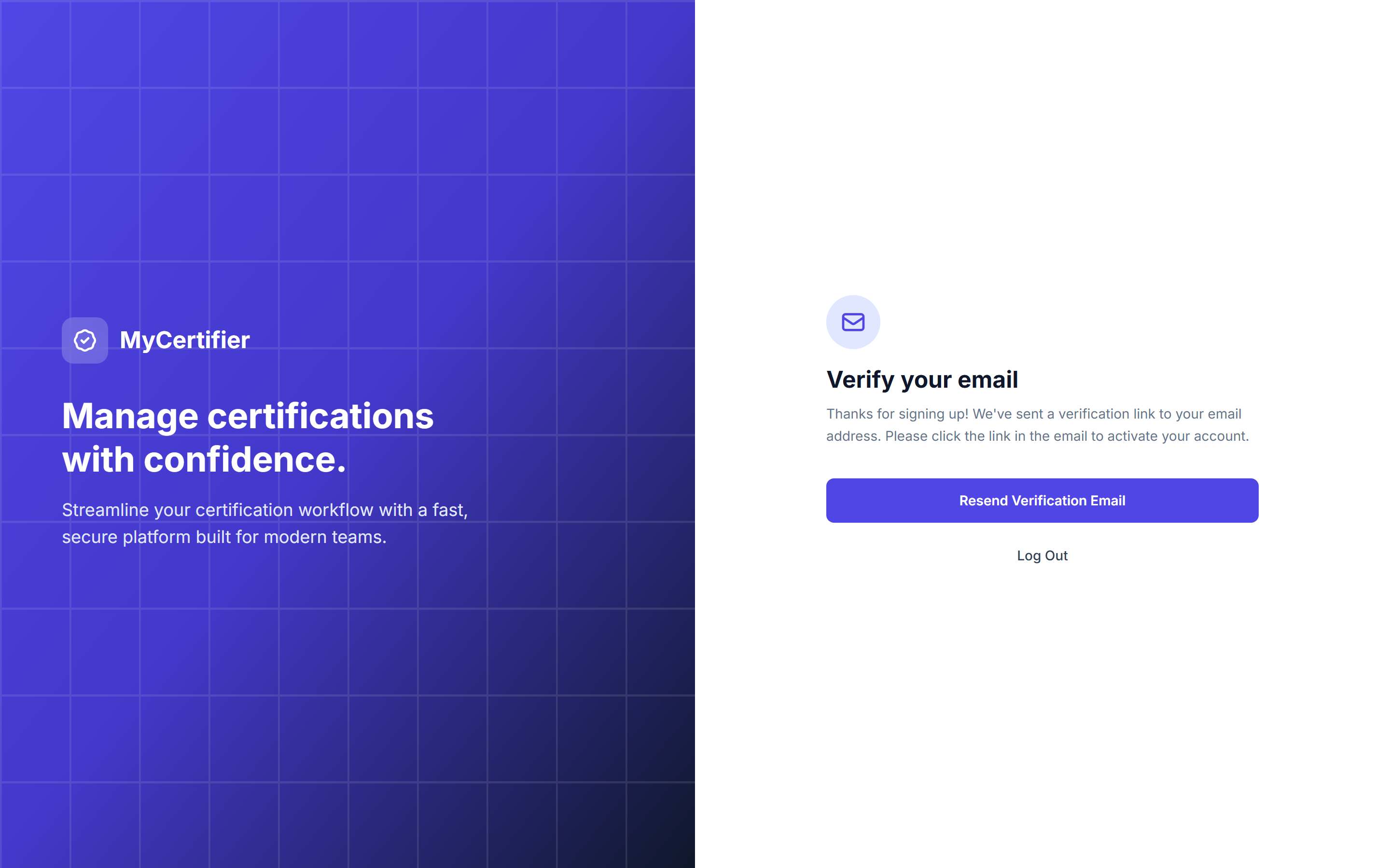 Email verification screen